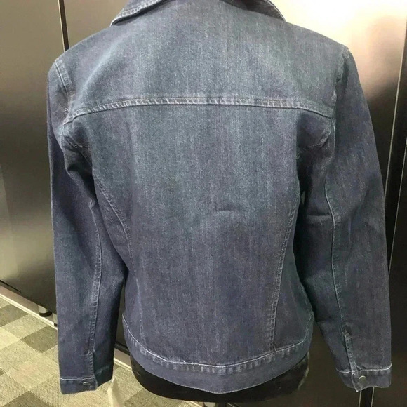 Style & Co Moto Blue Jean Jacket, V-neck collar detail, zip front, side pockets - Picture 3 of 10